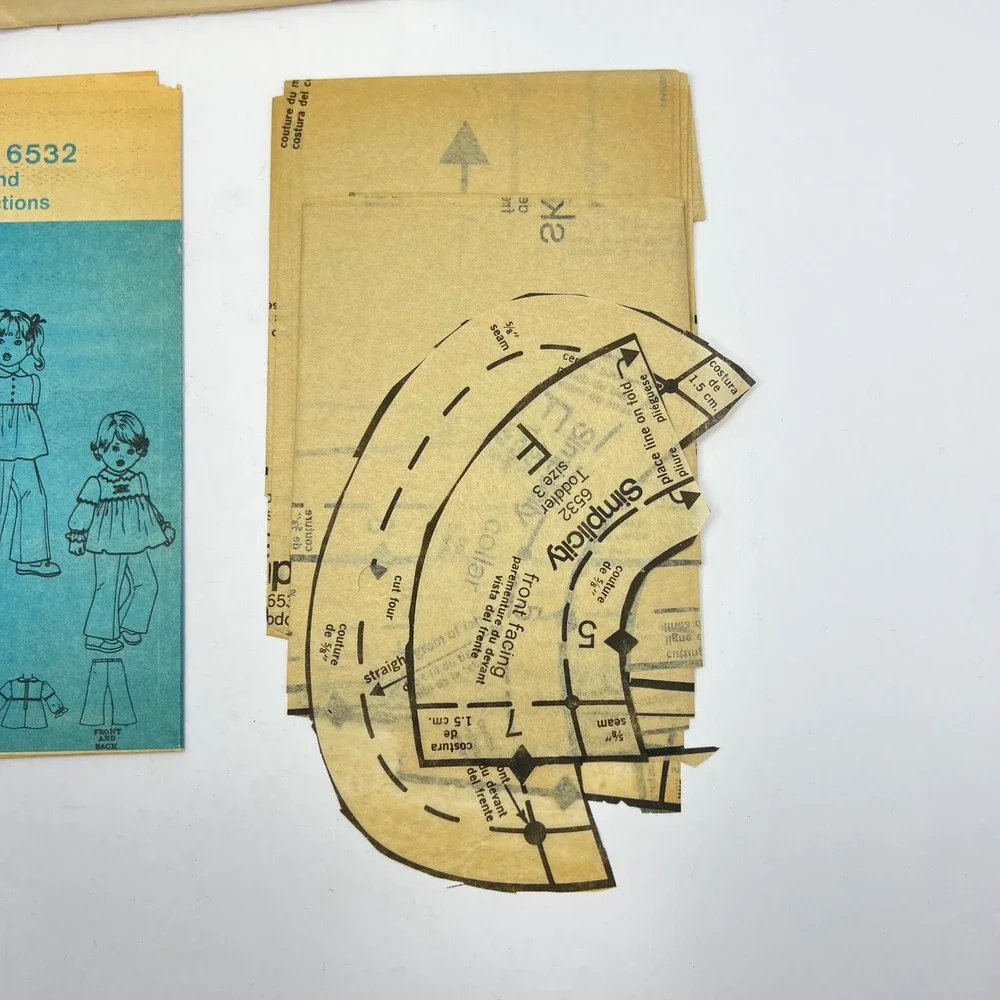 Simplicity 6532 Sewing Pattern Toddler Size‎ 3 Bell Bottom Pants Dress Top 1974